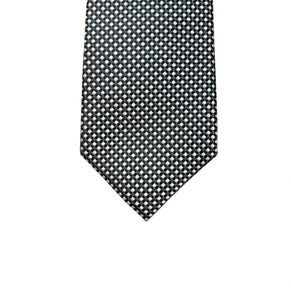 Banana Republic Mens Silk Blend Micro Check Tie Black Silver Grey 880055-00